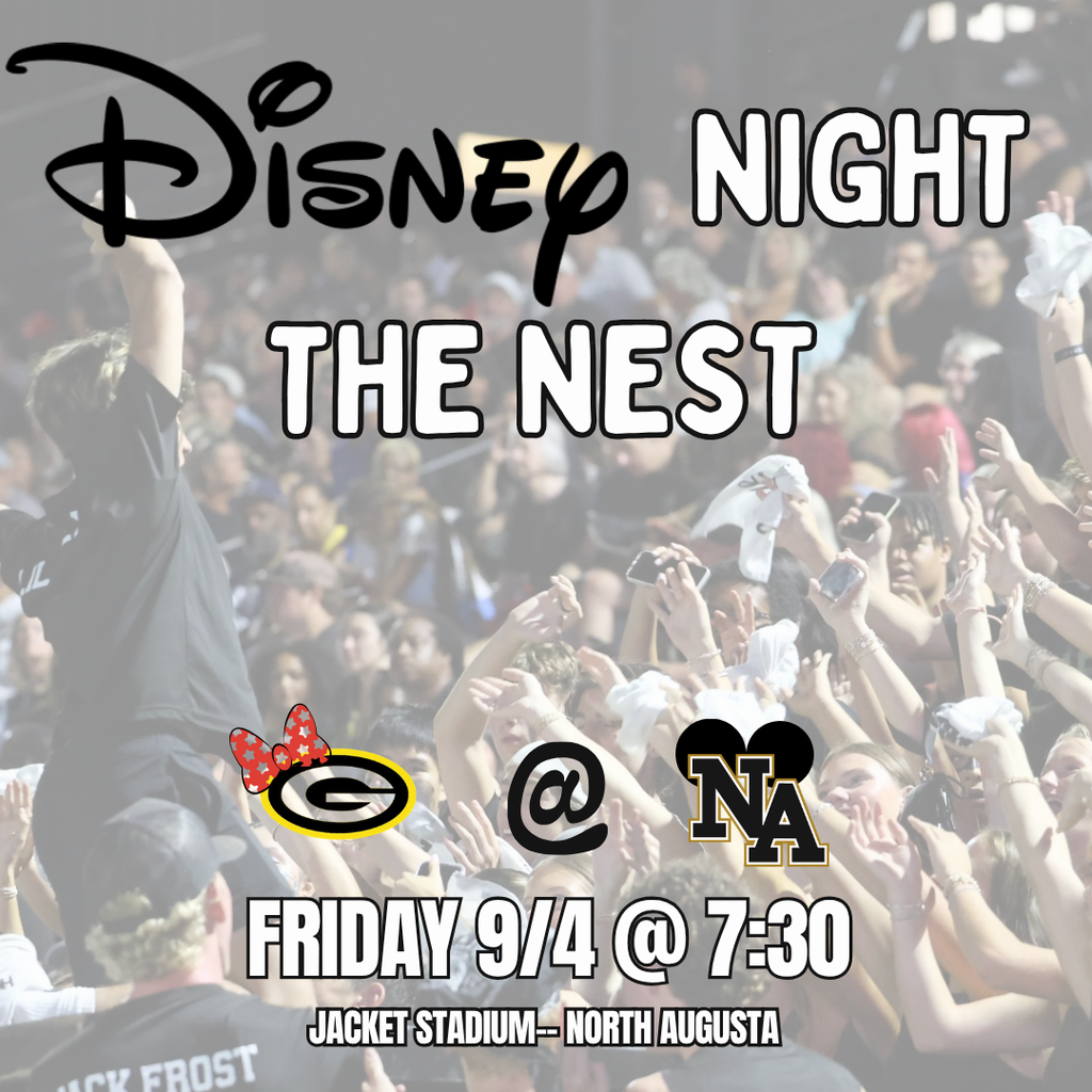 A crowd raising hands in the air at an event. Text reads "Disney Night at The Nest" with logos.