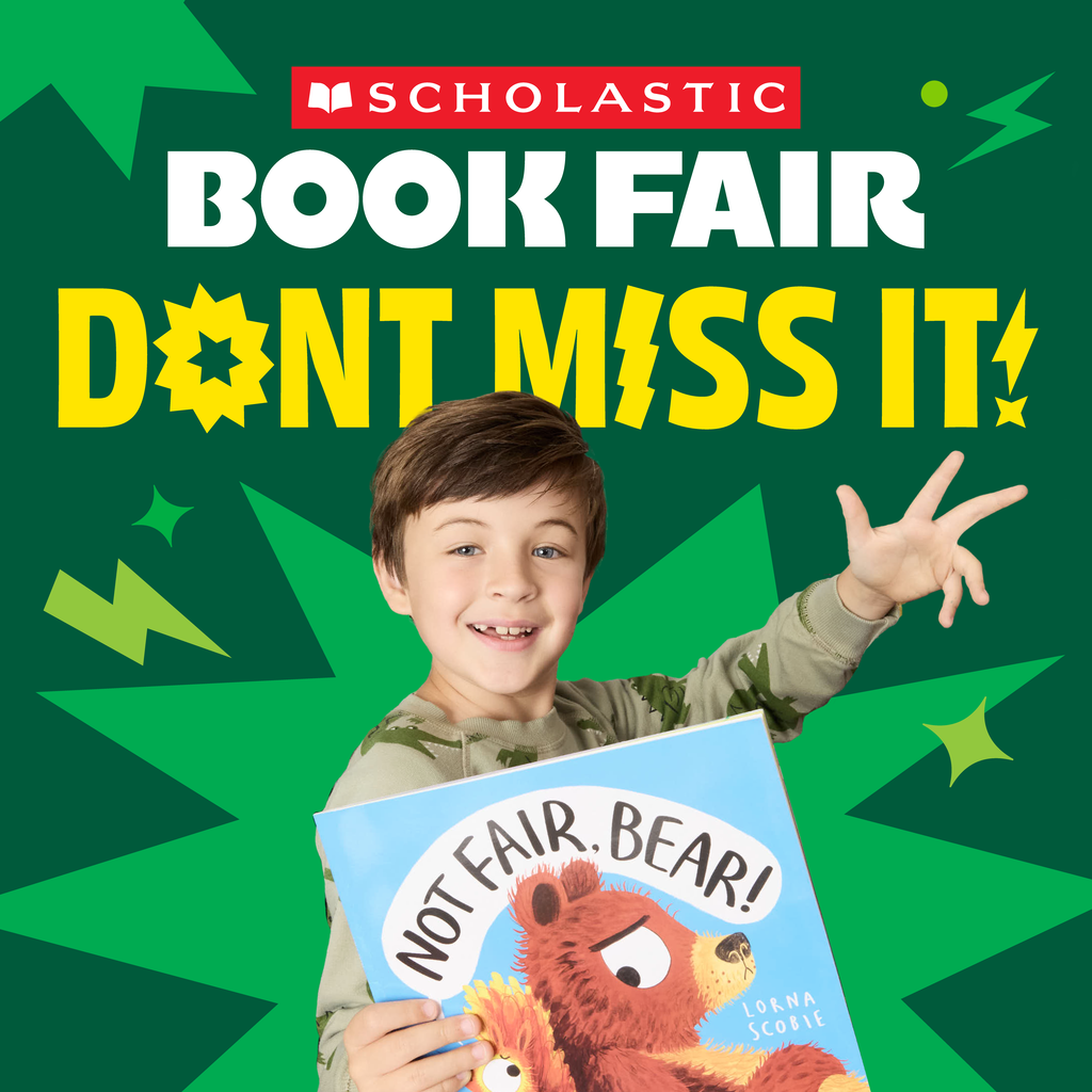 A decorative flyer to promote the Scholastic Book Fair.