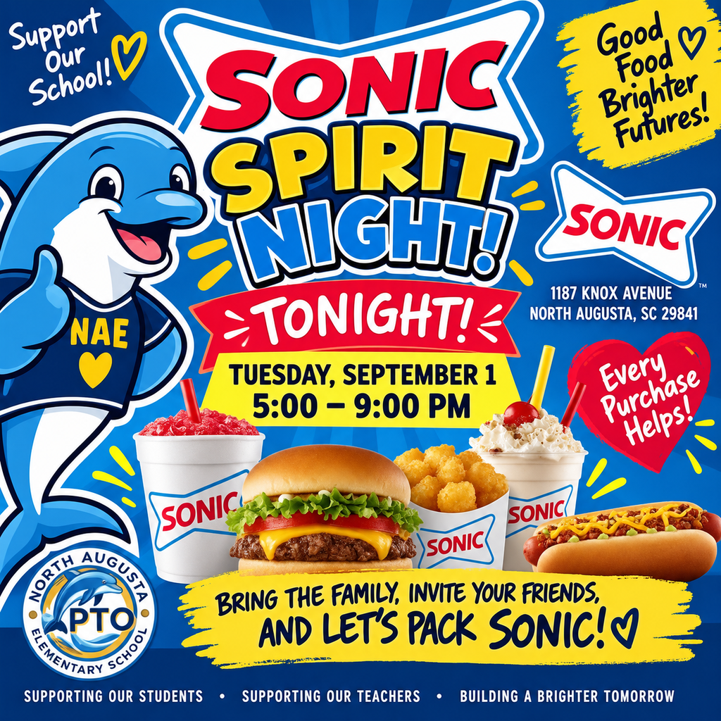 A poster advertises Sonic Spirit Night on Tuesday, September 1, from 5:00 to 9:00 PM. It includes food items and the mascot.