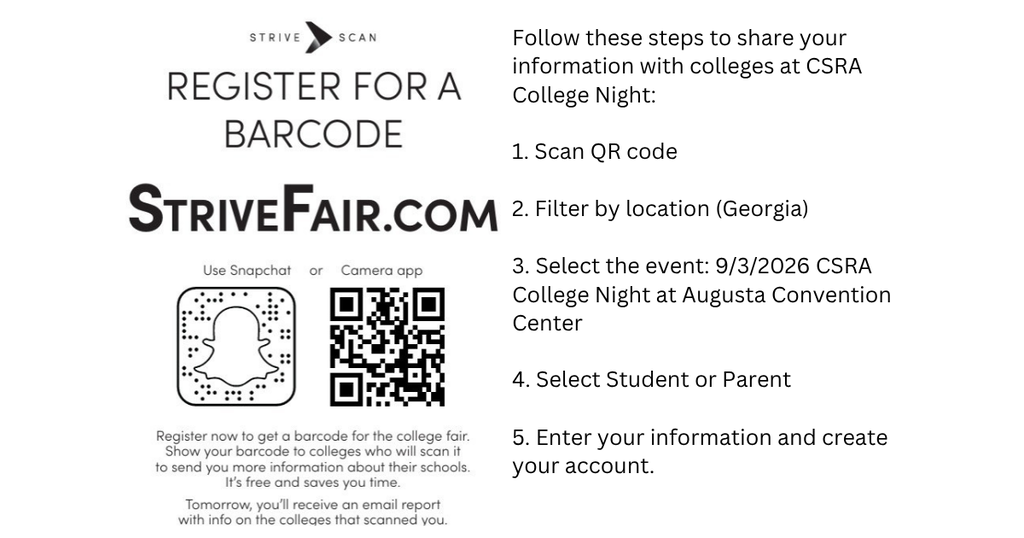 White page with text. A QR code is at the bottom. Steps to share college info are listed.