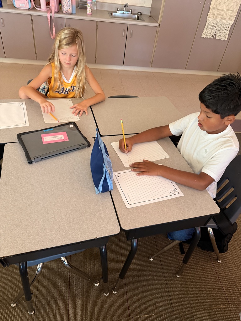 Two students are writing at their desks.