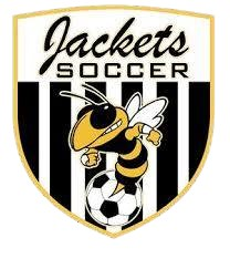 A yellow and black emblem features a stylized bee kicking a soccer ball. "Jackets SOCCER" is written in bold, white text.