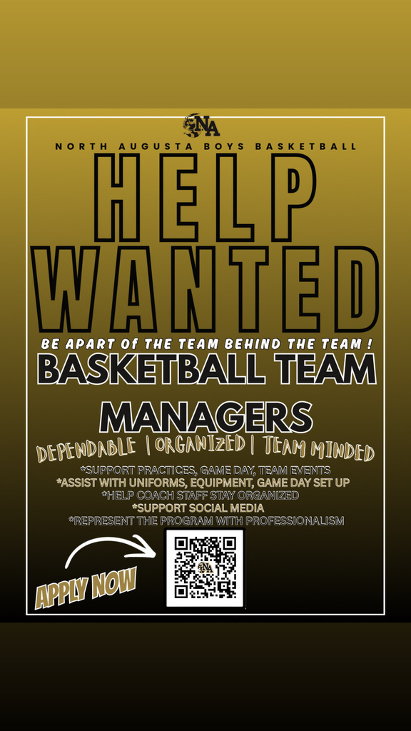A recruitment flyer for a basketball team. The text reads "Help Wanted" and mentions managers and team-minded individuals.