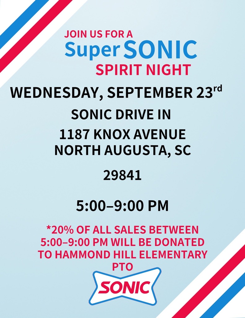 White and blue text on a white background. Text reads "Join us for a Super Sonic Spirit Night Wednesday, September 23rd."