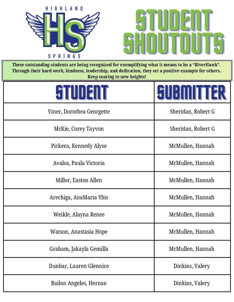 Student shoutouts