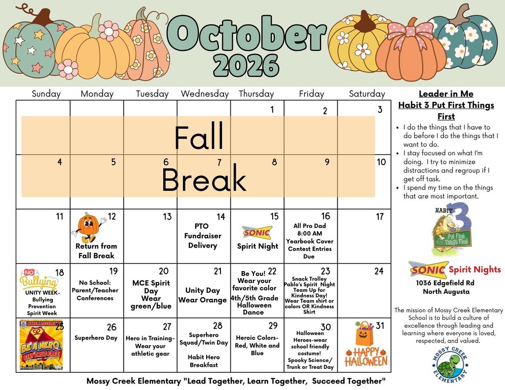 october calendar mossy creek 