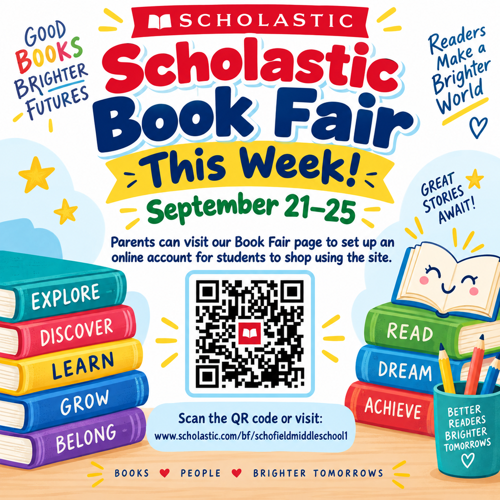 Flyer with a white background.  Displaying pictures of books.