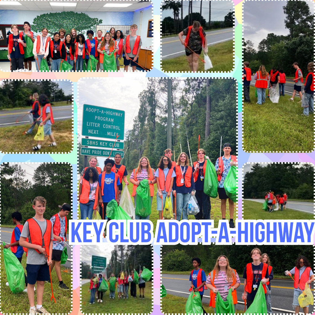 Collage of students picking up trash along the road for adopt-a-highway