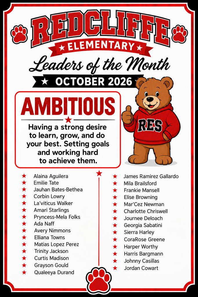 A poster shows a bear in a red shirt with text "Leaders of the Month" and names listed.