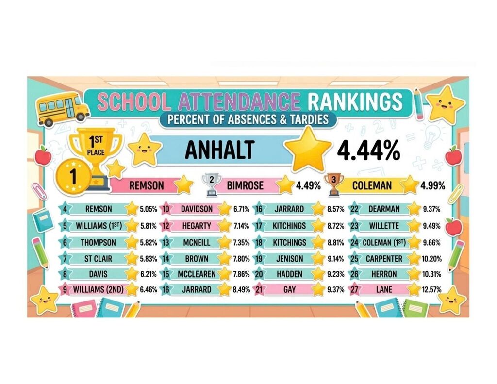 Attendance Leaderboard for 1st Nine Weeks