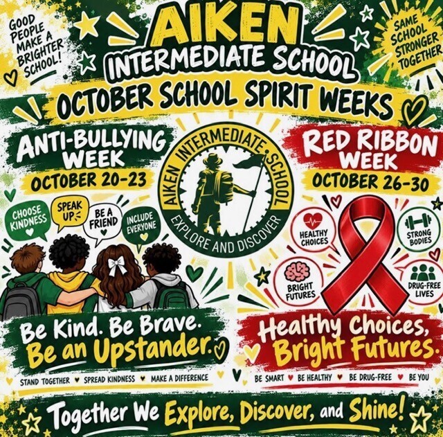 Aiken Intermediate School's Anti-bullying Week October 20-23 and Red Ribbon Week October 26-30, 2026