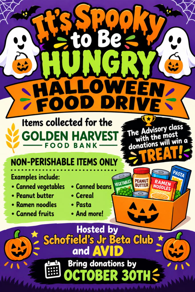 Flyer contains pictures of ghost and jack-o-lanterns