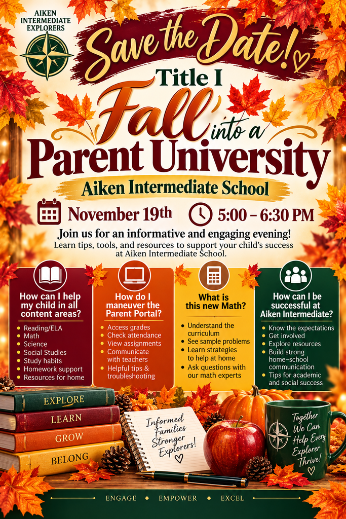 Save the date for the AIS Title One Fall Parent University (November 19th from 5:00-6:30)