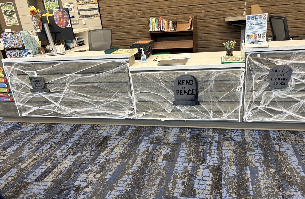 Halloween decorations in library