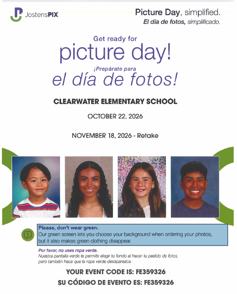 Picture Day October 22, 2026 and Retake November 18, 2026