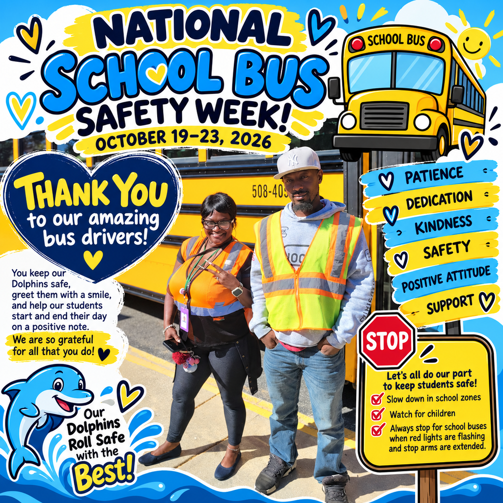 Two people in orange vests stand in front of a yellow school bus. A stop sign is on the right.