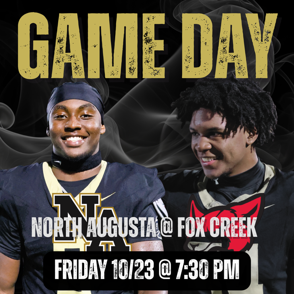 Two football players in jerseys smile for a photo with smoke and text.