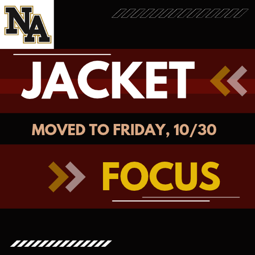 Advertisement with text "JACKET MOVED TO FRIDAY, 10/30" and "FOCUS" in white on a red and black background.