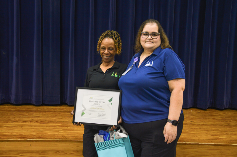 Schofield Middle Child Nutrition Operator Teresa Williams stands with Child Nutrition Field Supervisor for a picture