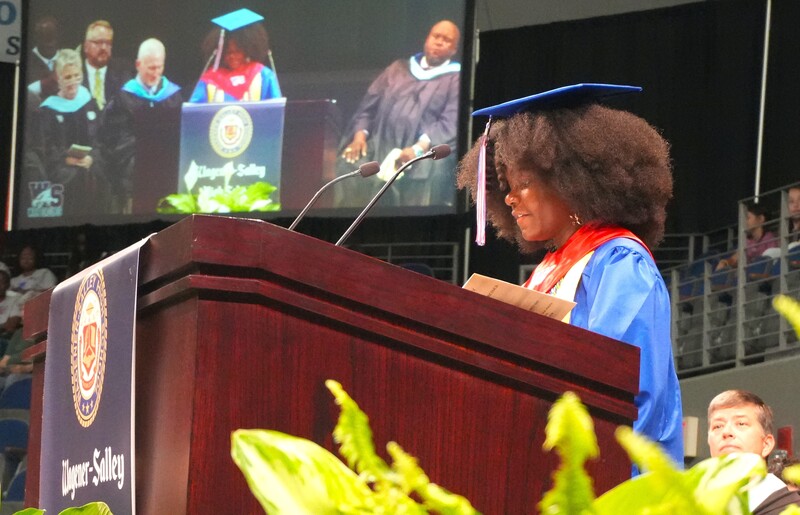 Photo of Salutatorian Samya Celina Daniels on stage giving her speech.