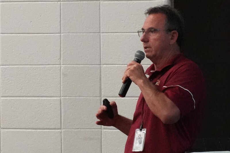 Bob Polewski speaks during the coaches convocation.