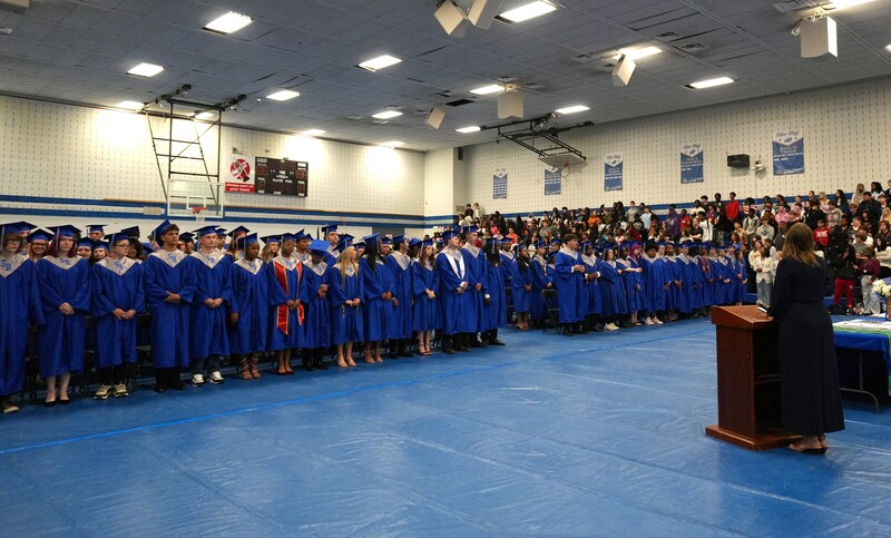 Silver Bluff Seniors stand for Senior Awards ceremony.