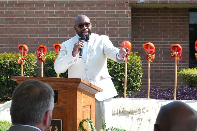 Principal Sam Fuller speaks at South Aiken groundbreaking.