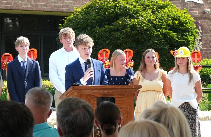 Student Body President Anderson Yarborough speaks during South Aiken HS Groundbreaking.