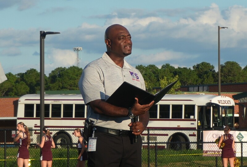 Superintendent Dr. Corey Murphy shares remarks at J.O. Brown stadium dedication.