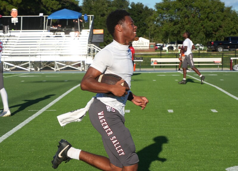 Wagener-Salley football player warms up.