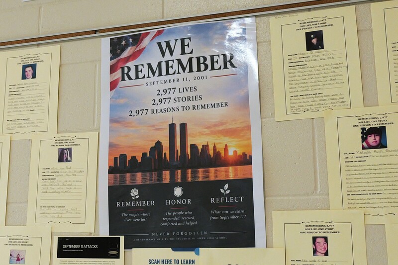 Portion of the memorial wall at Aiken High School.