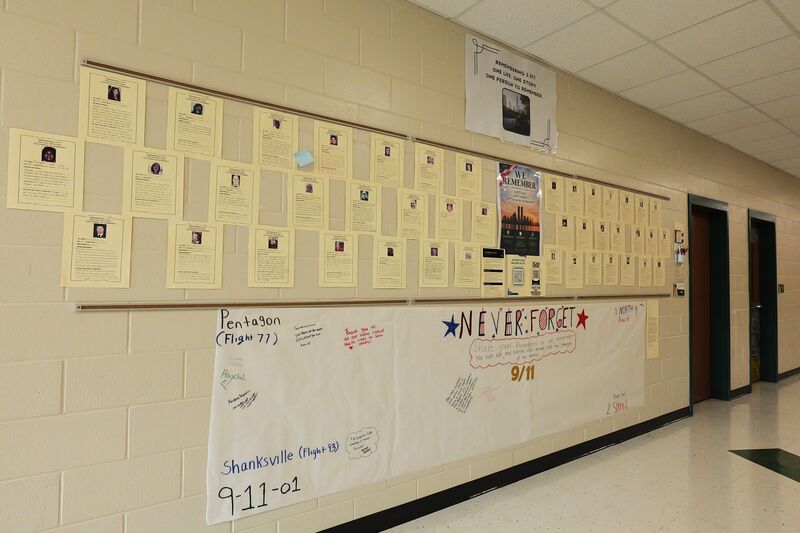 Wide shot of the entire 9/11 memorial wall at Aiken High School.