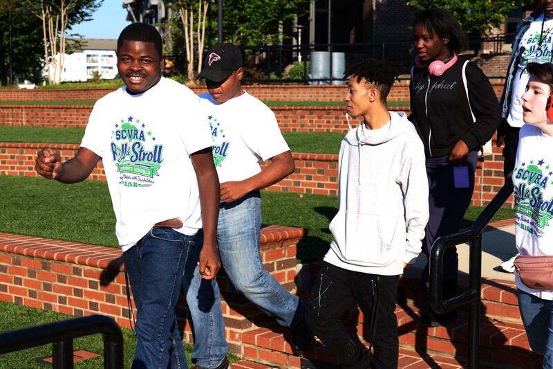 Students enter the Sharon Jones Amphitheater.
