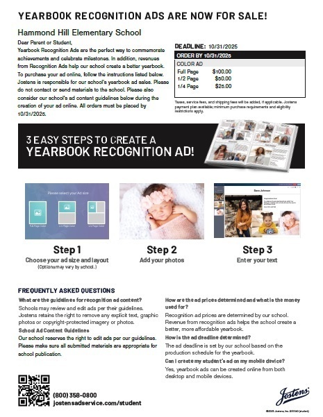 5th Grade Yearbook Ad info