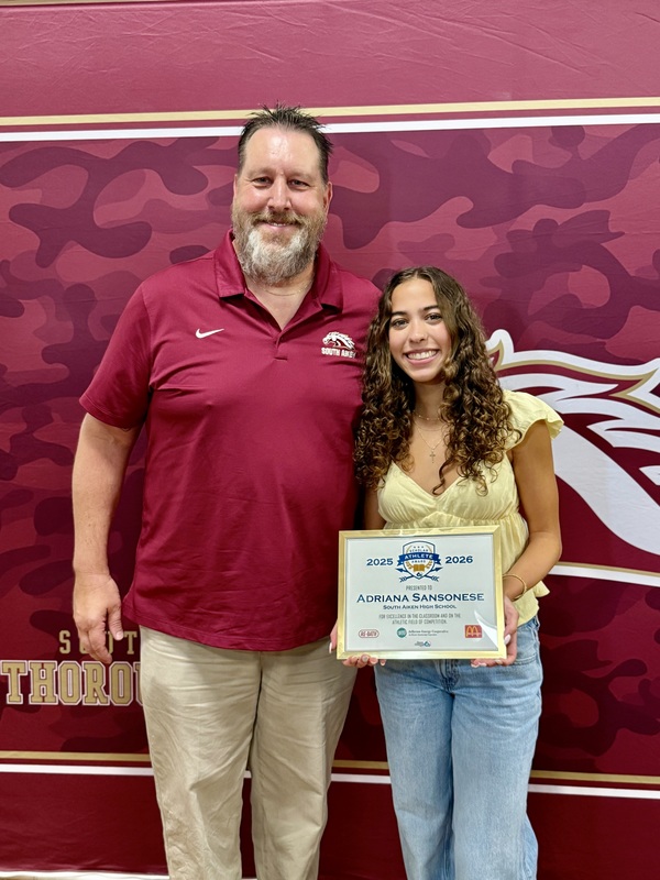 SAHS student Adriana Sansonese receives WJBF's Scholar Athlete Award.