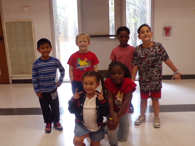 Students wearing red, white, and blue.