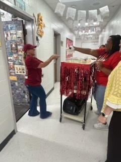 Staff celebrating donations.