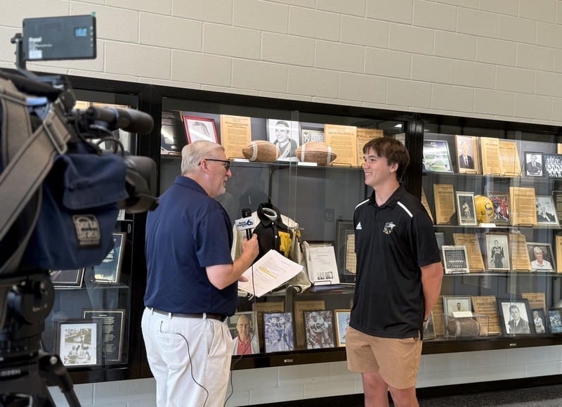 LUKE WALDHAUER OF NORTH AUGUSTA HIGH HONORED AS SCHOLAR ATHLETE BEING INTERVIWED BY WJBF.