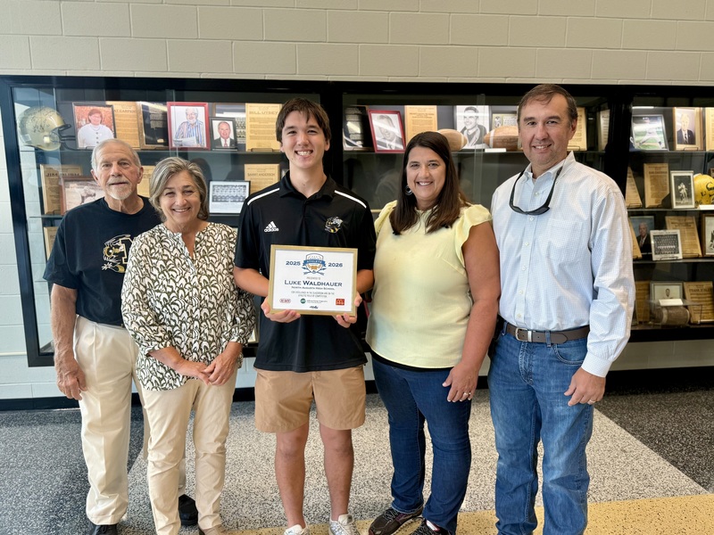 LUKE WALDHAUER OF NORTH AUGUSTA HIGH HONORED AS SCHOLAR ATHLETE WITH FAMILY.