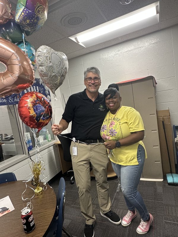 People with balloons.