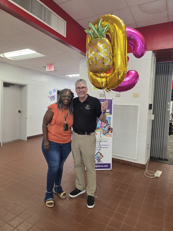 People with balloons.