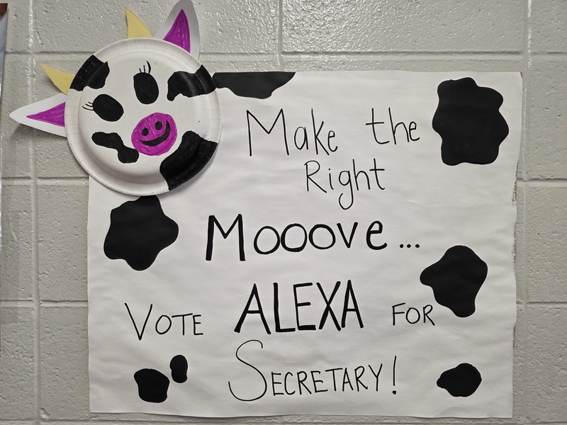 Campaign poster: make the right Mooove Vote Alexa for Secretary.