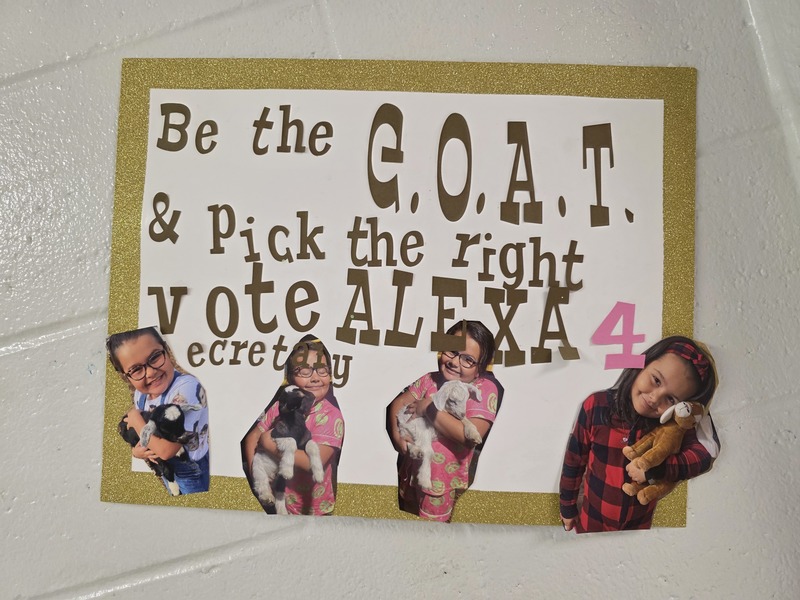 Campaign poster: Be the GOAT and pick the right vote, Alexa 4 Secretary.