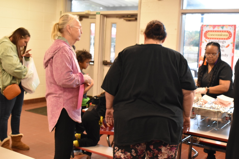 Families getting food.