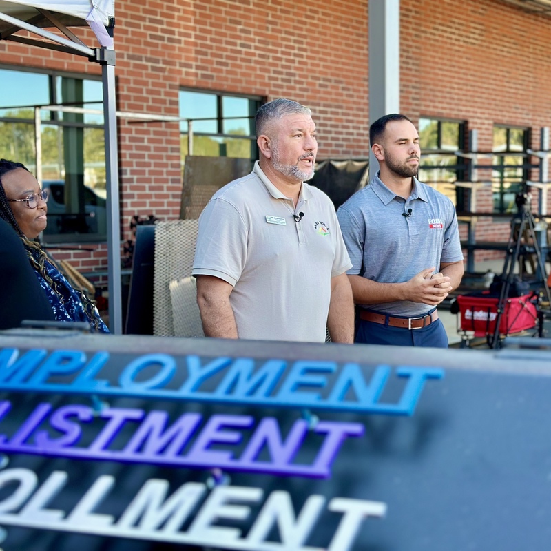 Director of Aiken Works, Oscar Rushton being interviewed by FOX 54 anchor, Jackson Roland.