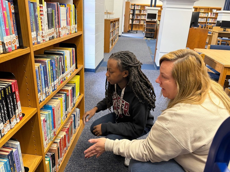 Student learning from Media Specialist at Schofield.