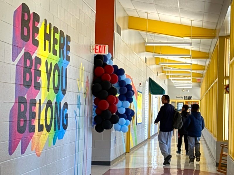 Howard students walking down the hall.