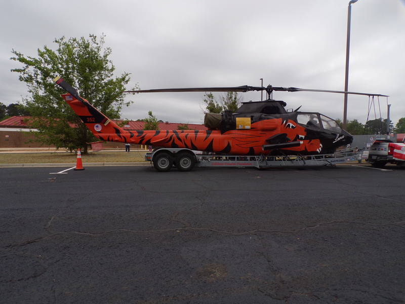 Helicopter with tiger stripes.
