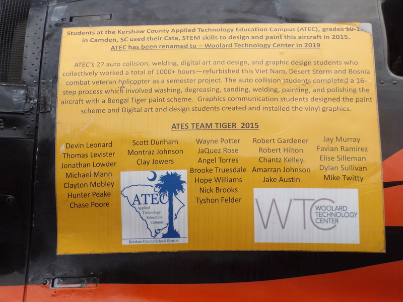 Sign listing names of students responsible for painting the helicopter.