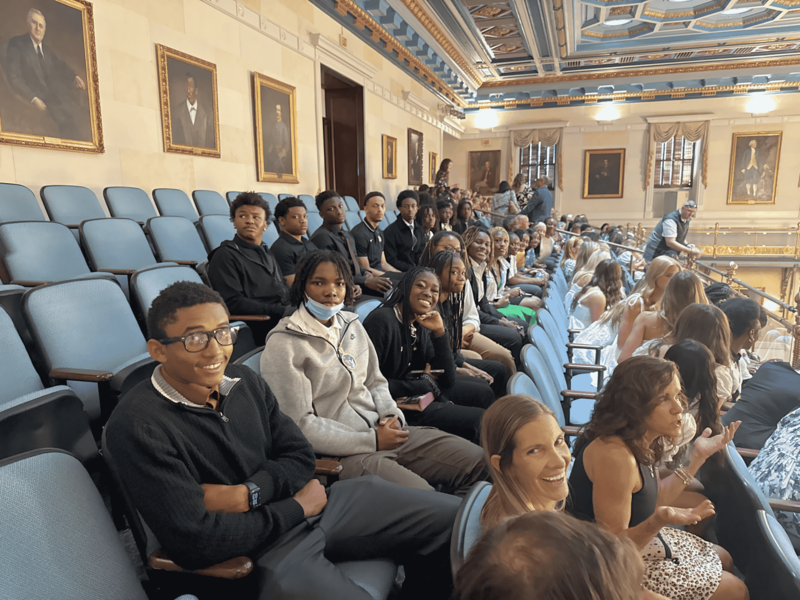 NAHS basketball teams sitting in State House.